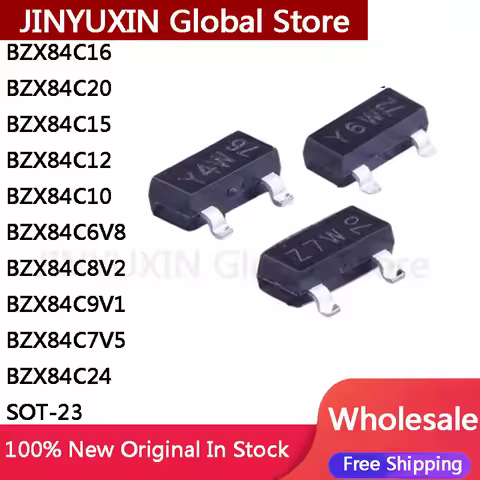 100Pcs BZX84C16 BZX84C20 BZX84C15 BZX84C12 BZX84C10 BZX84C6V8 BZX84C8V2 BZX84C9V1 BZX84C7V5 BZX84C24