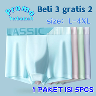 PAKET HEMAT 5PCS Boxer Pria Ice Silk Solid Color Men Underware Celana Dalam Pria