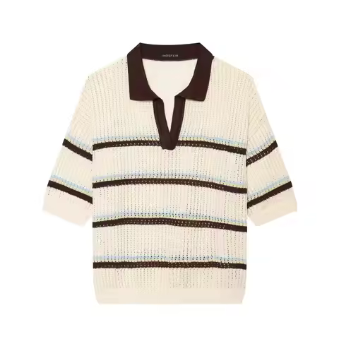 Women's Knitwear Polo Short Sleeve Knitted Tops Striped Swaters 2026 zanban Vintage Fashion Woman Pu