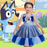 Girl dress Bluey animation costume of the same costume for Halloween blue dress