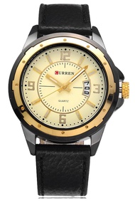 Curren นาฬิกาข้อมือผู้ชาย สีดำ/ทอง สายหนัง รุ่น C8124พร้อมกล่องนาฬิกา CURREN (Clearance Sale ราคาลดส