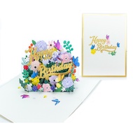 B12-3D Happy Birthday Popup Card Flowers & Butterflies – Gentle high-end Birthday card | Birthday Ca