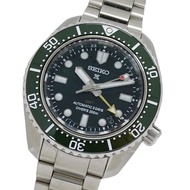 精工 Prospex 6R54-00D0 SBEJ009 男士腕錶，品牌名稱，GMT兩地時，日期顯示，自動機械，不銹鋼錶殼，銀色和綠色