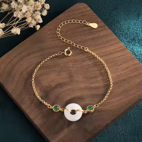 Natural Jade Ring Bracelet Talismans 18K Gold Plated Stone Bangle Gifts for Women Amulet Luxury Desi
