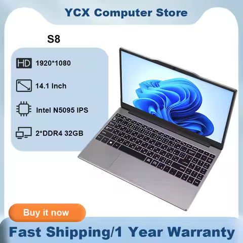 S8 Thin and Light Laptop 14.1‘’ intel N5095 1920*1080 60Hz mini Laptops 5000mah 2*DDR4 32GB M.2 2TB