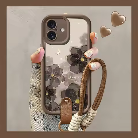 Retro Flower Lanyard Phone Case For Redmi Note 14 Pro Xiaomi Poco X7 Pro Wrist Chain Hang Strap Soft