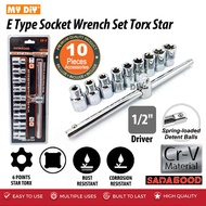 MYDIYHOMEDEPOT - SADAGOOD CRV 10PCS 1/2" E TYPE SOCKET WRENCH SET TORX STAR BOX SOCKET WITH 10" SLID