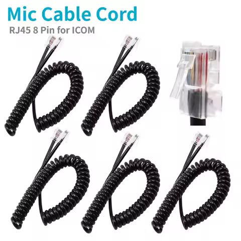5PCS RJ45 8 Pin Microphone Mic Cable Cord for ICOM HM-151 HM-133V HM-133S HM-98 HM-207 IC-2300H IC-V