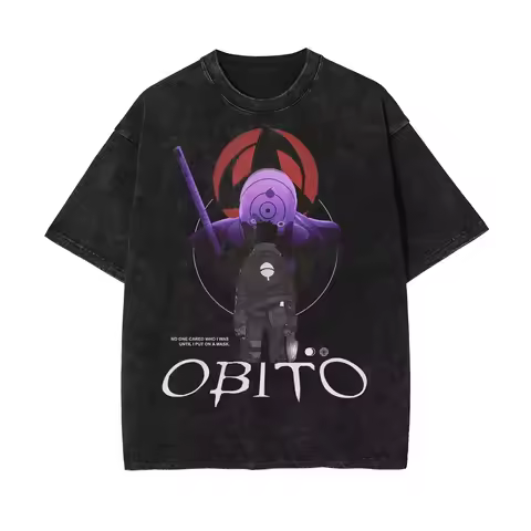 2026 new Summer Oversized Naruto Obito Uchiha Washed T-Shirt, Vintage Distressed Anime Streetwear, G