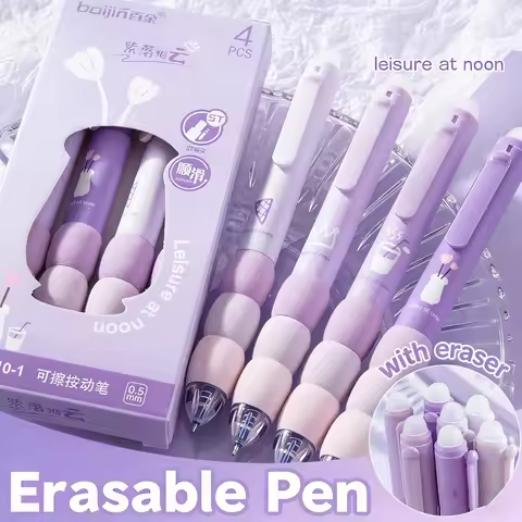 4Pcs/Set Soft Cloud Grip Erasable Pens ST Tip Quick Drying Retractable Gel Pen 0.5mm Black Ink Stude