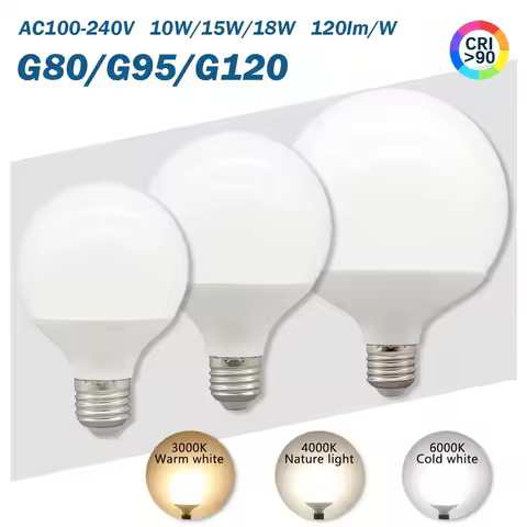 6PCS E27 G80 G95 G125 Milky Bulb 10W 15W 18W CRI90 LED Light Bulb AC110V 220V Globe Ball Bulb Cold W