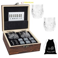 ADL Whiskey Stones And Whiskey Glass Gift Set Of 4, For Men | Father's Day, 6 Granite Whiskey Stones