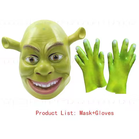 Movie Green Monster King Shrek Cosplay Mask Headset Gloves Halloween Makeup Ball Party Funny Adult L