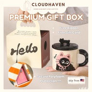 Cute Ceramic Mug with Lid Cat Mug Coffee Cup Tumbler Birthday Exchange Gift Cawan Cute Mug 可爱杯子 Vale