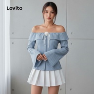 Lovito Blaus Kasual Corak Berjalur Kancing Ruffle untuk Wanita L61AD024 (Multi-warna)