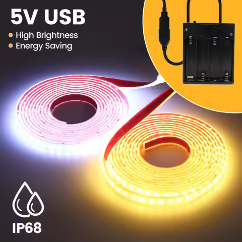 5V IP68 Waterproof LED Strip 4AA Battery Powered SMD2835 120LEDs/m Warm White/White Silicone Tube Fl