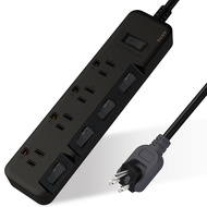 Black Umbrella 3P Extension Cord 5 Cut 4 Seats Matte Black Rotating Plug Bevel Switch (KU-3546-BK)