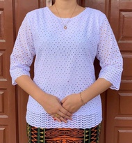 blouse katun bolong putih terbaru