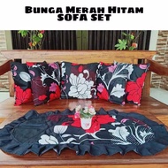 Sofa set, 5-piece sofa cushion cover and black floral tablecloth /black