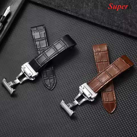 High Quality Cowhide Watch Strap 20mm 23mm for Cartier Santos Strap Santos 100 for Men Women Waterpr