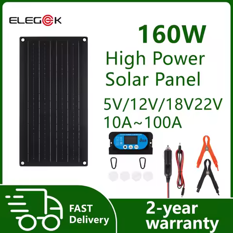 ELEGEEK 16W-160W Mono Flexible Solar Panel USB 5V DC 12V W/ 60A Controller Type-C for Phone 12V Batt