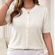 1XL-4XL Plus Size Women Spring/Summer Short Sleeve Knit Top, Soft & Comfortable Cardigan White