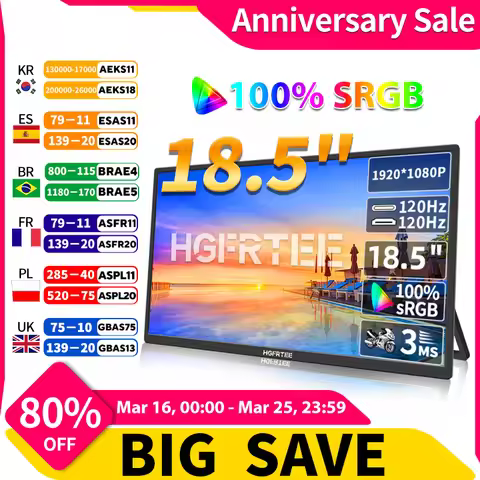 HGFRTEE 18.5inch 120Hz 100%RGB Portable Monitor Laptop Extended Display ADS-IPS HDR Screen With VESA