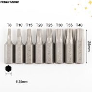 TRENDYZONE 1pc Screw Driver Bit, 25mm Length S2 Alloy Steel Torx Bits, T6-T40 1/4 Inch Hex Shank 6 P