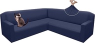 Arfntevss Corner Sectional Couch Covers Soft Jacquard Fleece L Shaped Sofa Cover Stretch Magic U Shape Sectional Sofa Slipcovers Non Slip Dog Pet Cat Friendly Furniture Protector (Navy Blue, Small)