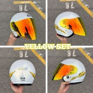 SPECIAL EDITION HELMET LTD SPORT PEARL WHITE LINE YELLOW SIANG MALAM REVO RED SIDE COVER YELLOW