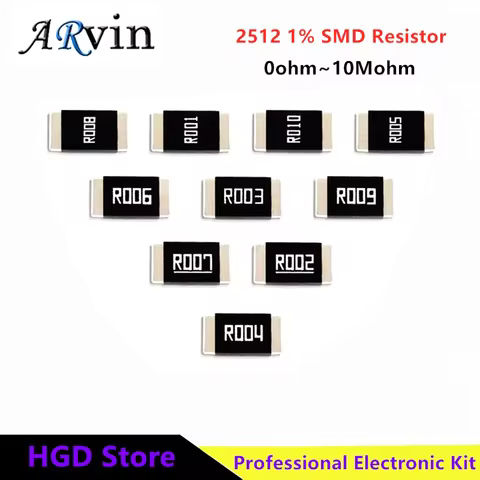 50pcs 2512 1% SMD resistor 0R ~ 10M 1W 0 1 10 100 150 220 330 470 ohm 1K 2.2K 10K 100K 220K 1R 10R 1