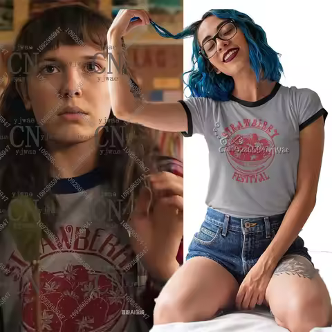 Strawberry Festival Hawkins Indiana Retro Shirt Eleven Character Replica Short Sleeved Fashionable T