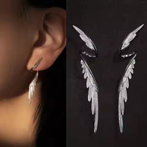 Vintage Silver Color Copper Alloy Wings Stud Earrings Elegant Ear Accessories Korean Fashion Elf Ear