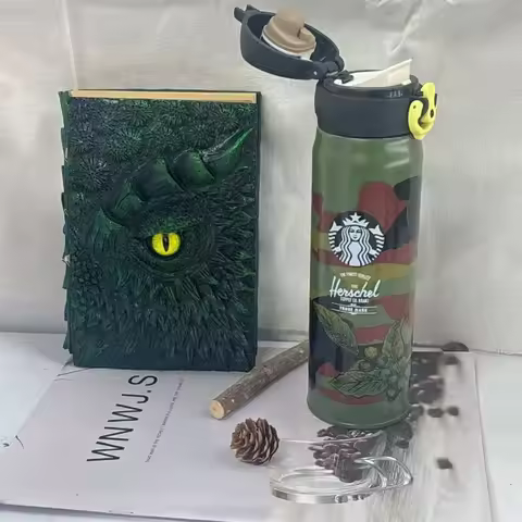 500ml Starbucks × Herschel Durable Camo Print Thermos, Outdoor Stainless Steel Water Bottle with Eas