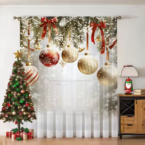 1Pc Christmas-Themed Curtain - Made of Polyester with a Christmas Ball Embellishment Design, Easy to