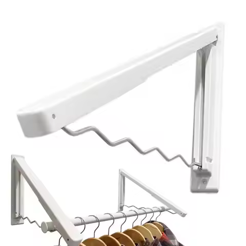 Wall Mounted Clothes Rack Punch Free Foldable Drying Rack 20 Pounds Load Bearing Hanger Rack Wavy De