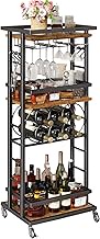 IBUYKE 4-Tier Liquor Cabinet with Wheels,Wine Rack Freestanding Floor, Bar Cart for Liquor Whiskey W