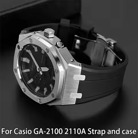 For Casio GM-2100AP Farmhouse Oak Modified Accessories GSHock Strap GA2100 2110 Stainless Steel Rubb