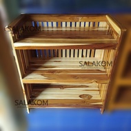 🚛SLK🚛 ชั้นวางของ วางของใช้ในบ้าน สินค้าไม้สักทอง แบบระแนงซี่ 3 ชั้น สีลายไม้