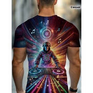 Men's DJ Music Notes and Universe Printed T-Shirt-Full Body DJ Turntable and Earphone Design, Short-