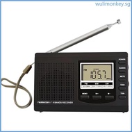 WU Portable Mini Radio FM MW SW Receiver Full Band Pocket Radio with Digital Clock