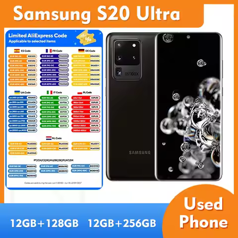 Samsung Galaxy S20 Ultra 5G RAM 12GB ROM 128GB/256GB SmartPhone 6.9inch 108MPCamera Good Condition U