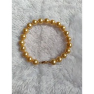 Beautiful 14K Gold 9-10Mm Aaa+ South Sea Gold Baroque Pearl Bracelet