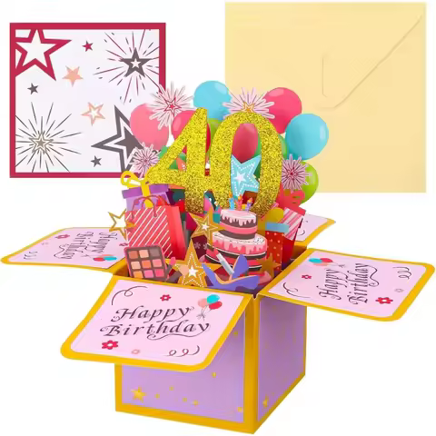 Happy Birthday Greeting Card With Envelope 3D Gift Box 18/30/40/50/60th Years Old Birthday Wishes Me