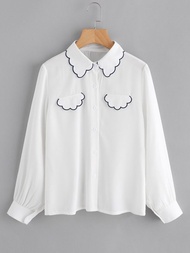 Blouse Wanita Lengan Panjang Bordir Bunga Elegan | Kemeja Putih Casual Bahan Katun Linen | Atasan Ko