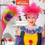 Neon Rainbow Spiky Wig with Fluffy Ponytail, Synthetic Hair for Clown Cosplay and Halloween Looks  W
