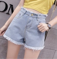 韓國新款 - 百搭牛仔短褲顯瘦毛邊純色牛仔褲A字熱褲短褲 (4色)