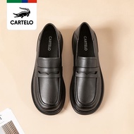 AT/👟CARTELO/Cartelo Crocodile Authentic Leather Shoes Women's New Simple All-Match Soft Bottom Loafers College Style Sho