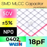 18pF 0402 50V NP0 ±5% SMD MLCC Capacitor Walsin 0402N180J500CT