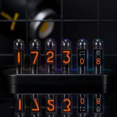 Nixie Tube Clock with Multi-Theme Real-Time Temperature And Humidity Display Animation Carousel Desk